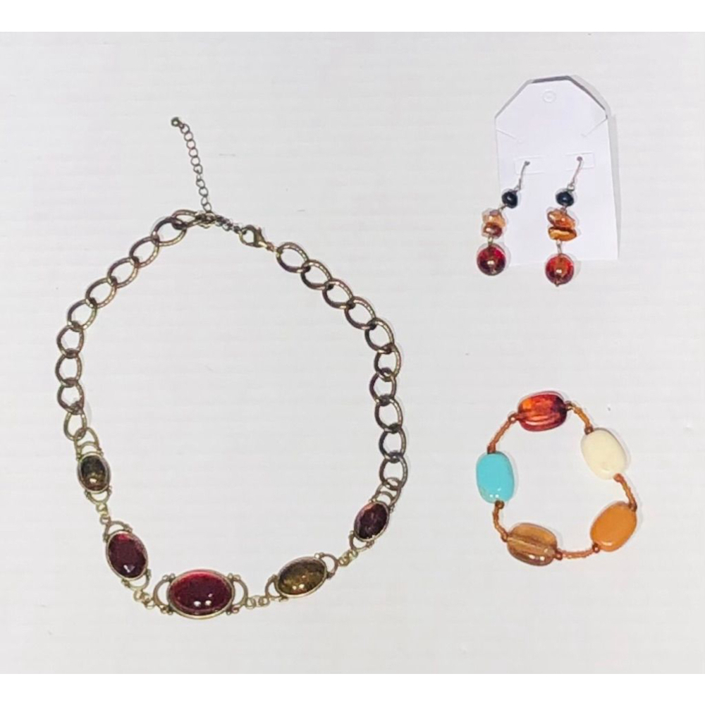 Gold Tone Glass Jeweled Jewelry Set